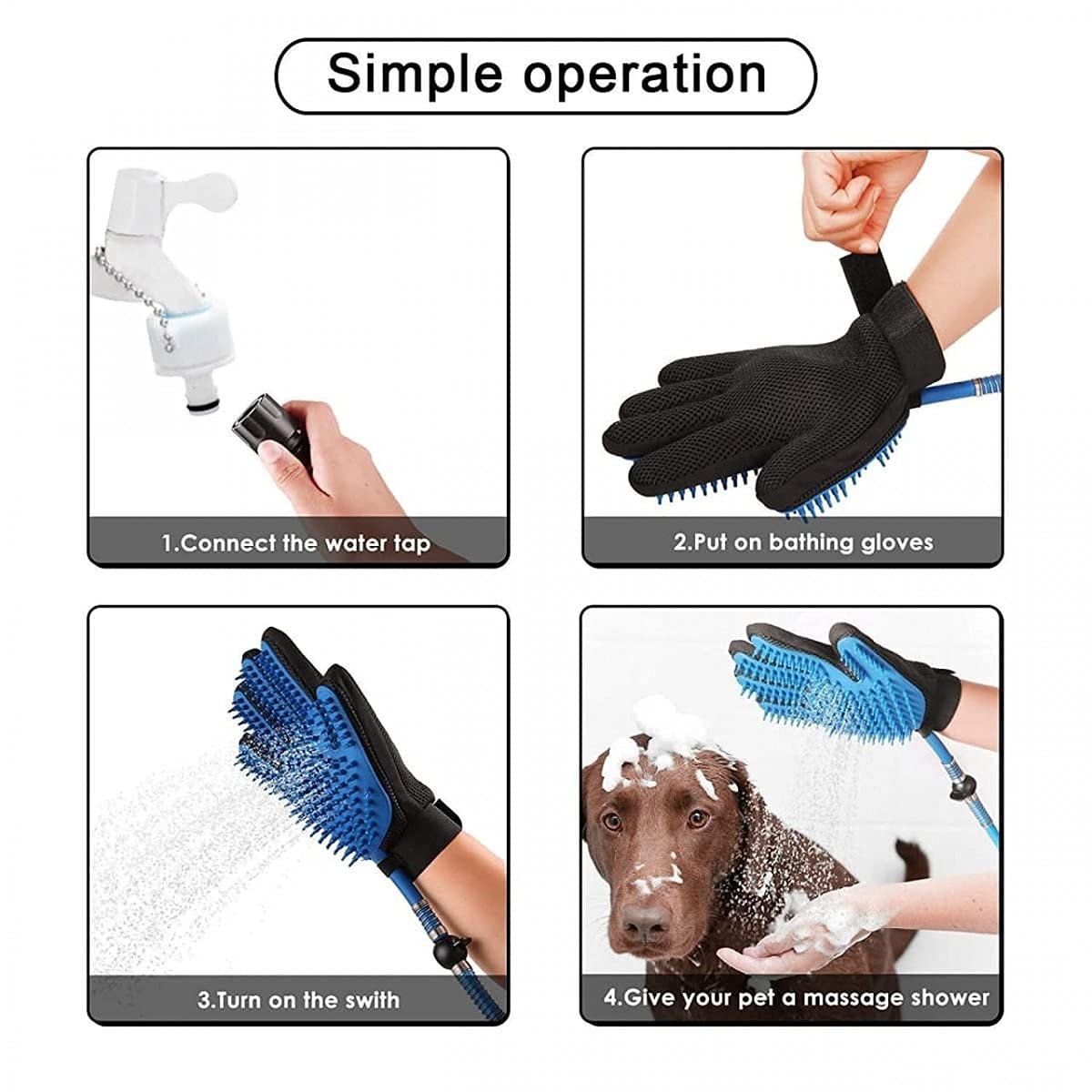 🛁 Pet Bathing Glove with Hose – Easy & Fun Cleaning!