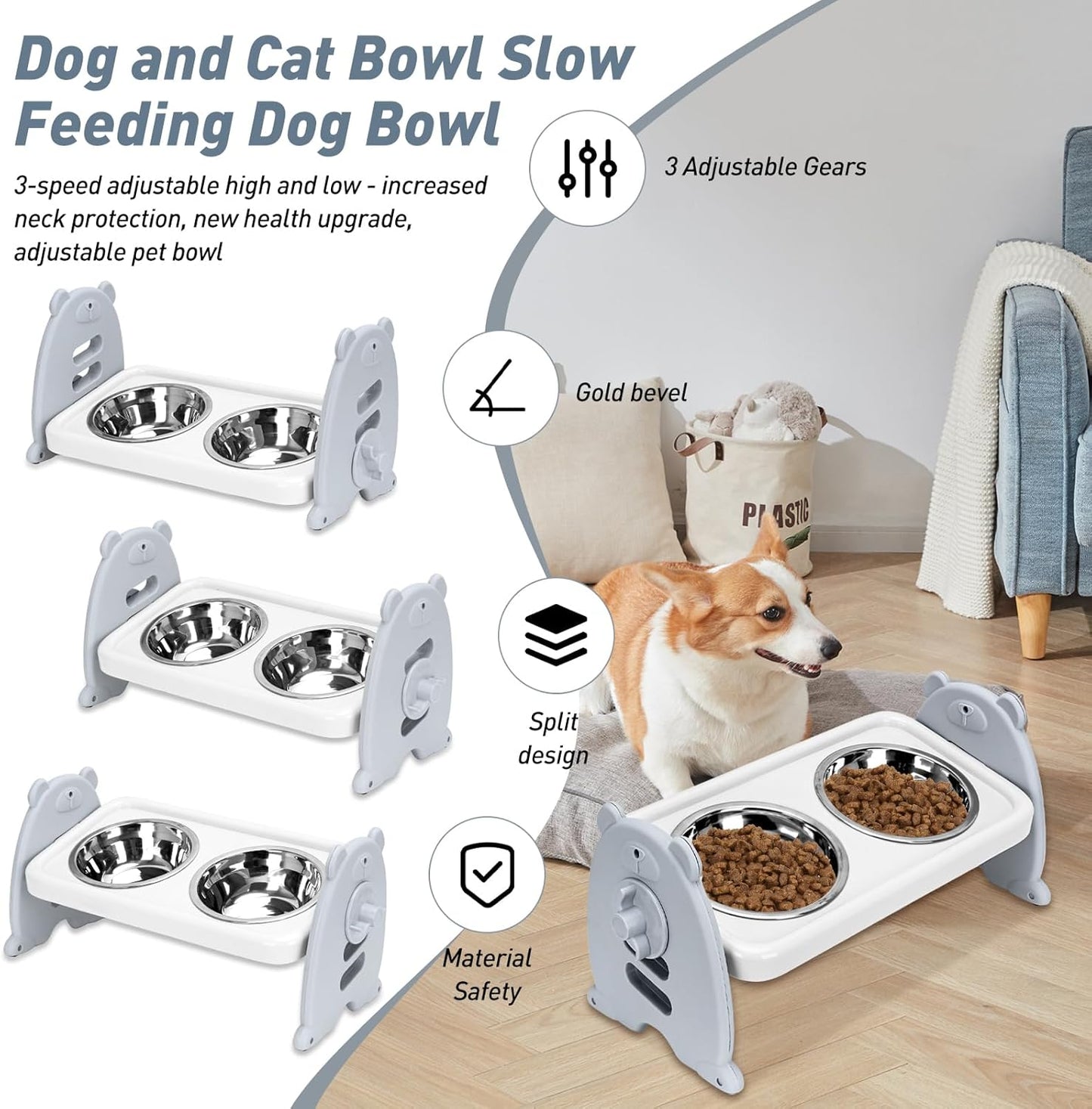 🍽️ Adjustable dog bowl- Meals at their level! 🐶🦴